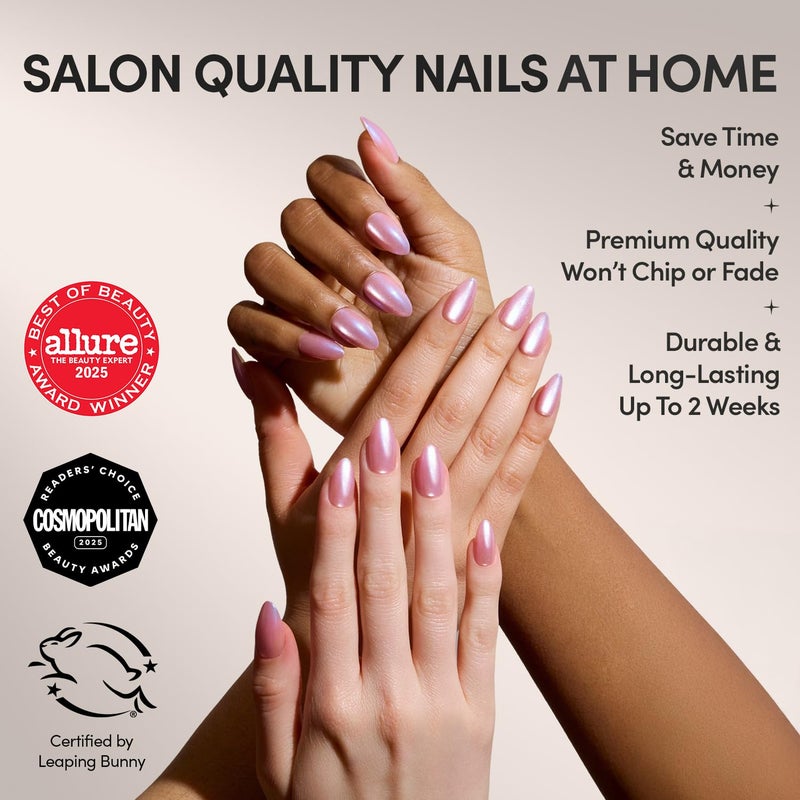 Glamnetic Press On Nails - Seaspell Fake Nails | Short Almond Pink Fake Nails with a Velvet Finish, Salon Quality Summer Nails | 15 Sizes - 30 Nail Kit with Glue - Image 2
