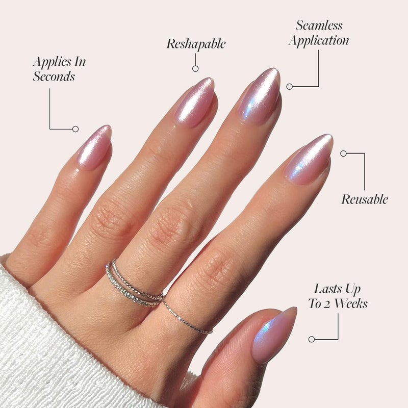 Glamnetic Press On Nails - Seaspell Fake Nails | Short Almond Pink Fake Nails with a Velvet Finish, Salon Quality Summer Nails | 15 Sizes - 30 Nail Kit with Glue - Image 3