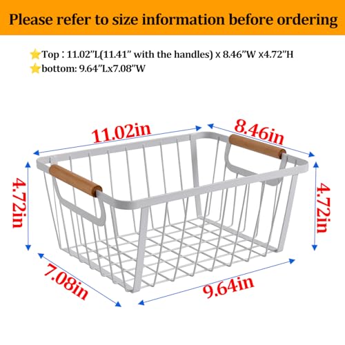 LeleCAT White wire baskets for organizing with Wooden Handle ,Metal Wire Storage Baskets Country Vintage Style Snack Baskets. pantry organizers and storage，Kitchen,Bedroom,Bathroom,White,Set of 2 - Image 2