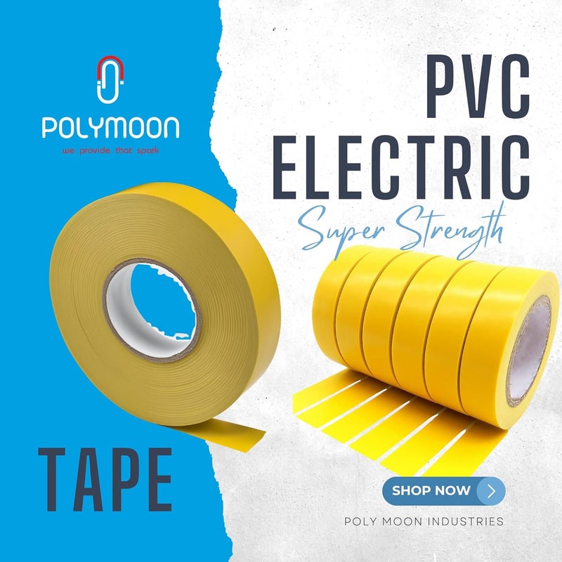 POLY MOON Self Adhesive PVC Electric Insulation Tape 15mm Thickness 7 Meter Roll Strong Flexible Flame Resistant Waterproof Wire Cable Repair Tape for Home Office Industrial Use - Yellow (24) - Image 2