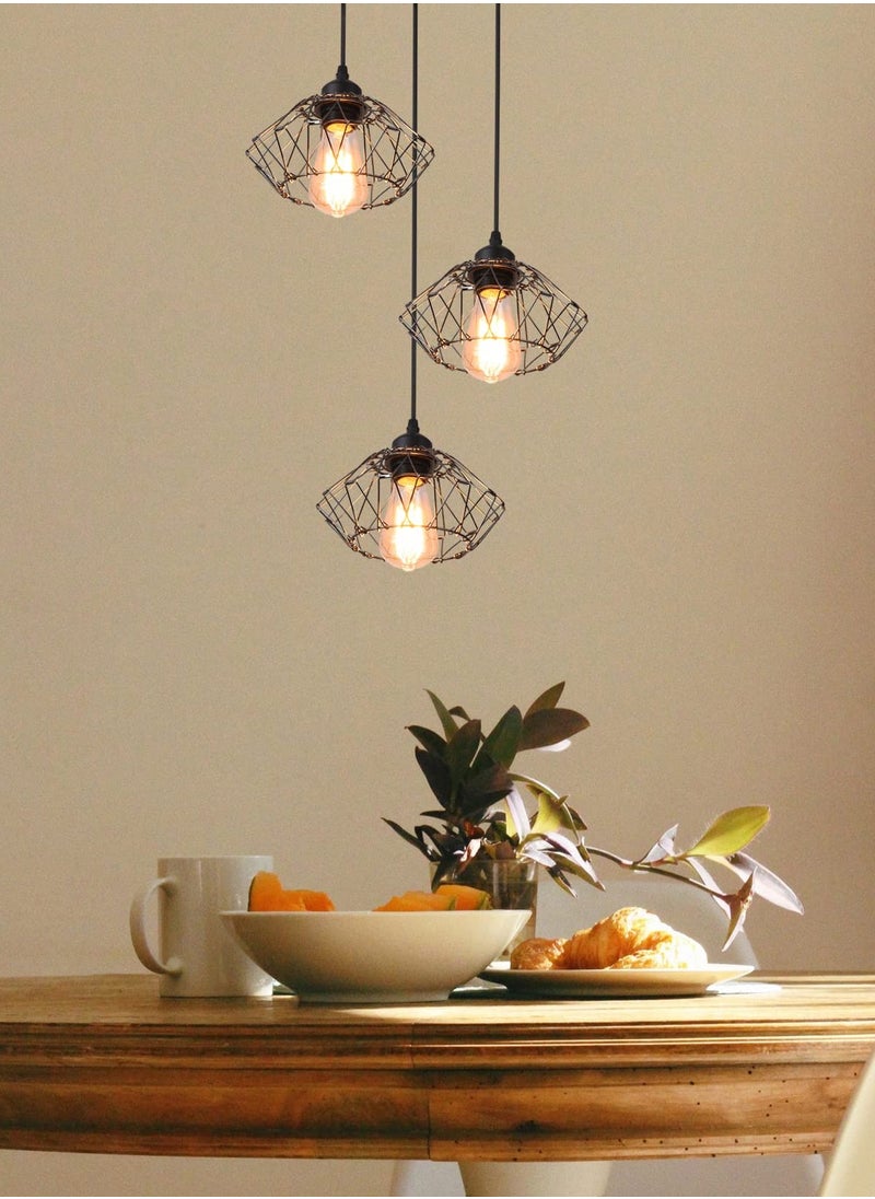 Ganeed Industrial Pendant Light Fixture, 3 Lights Adjustable Vintage Pendant Lamp Ceiling Hanging Lighting, DIY Shape Black Rustic Chandelier for Kitchen Island Bedroom Living Dining Room  - Image 1