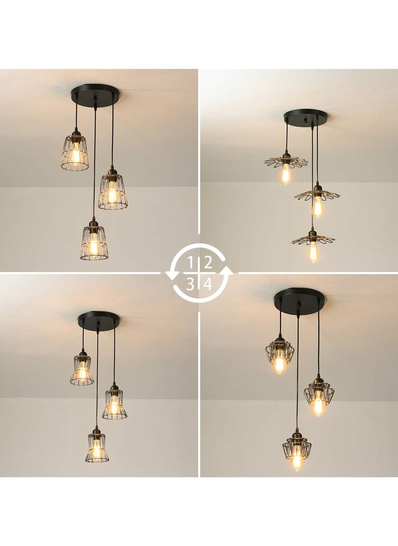 Ganeed Industrial Pendant Light Fixture, 3 Lights Adjustable Vintage Pendant Lamp Ceiling Hanging Lighting, DIY Shape Black Rustic Chandelier for Kitchen Island Bedroom Living Dining Room  - Image 2