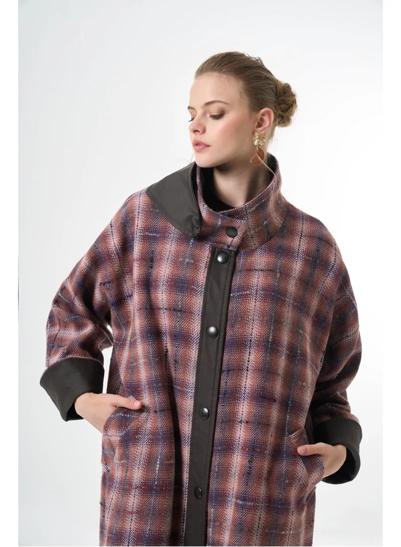 MissWhence Long Wool Patterned Overcoat - Lilac