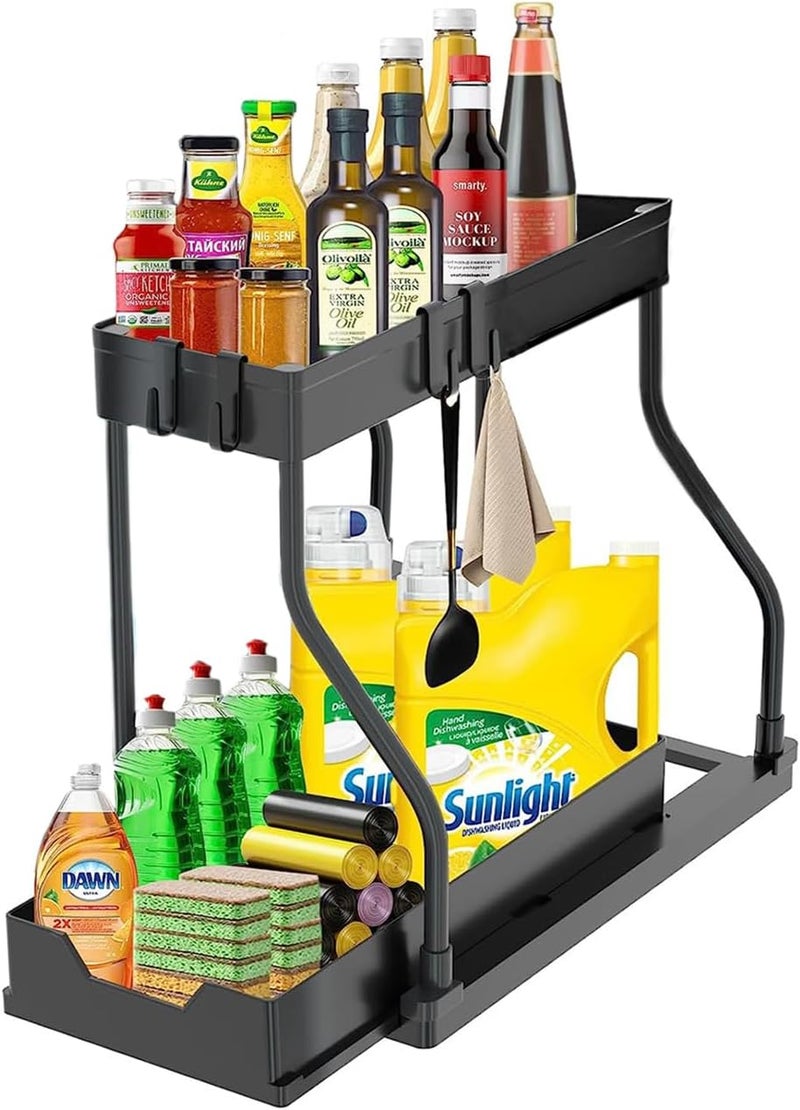 HI-FINE Organizer and Storage for Kitchen and Bathroom,2-Tier Pull Out Cabinet Organizers, Under Sink Storage Shelf Rack with Sliding Storage Drawer (Model RL Lower Layer Sliding) - Image 1