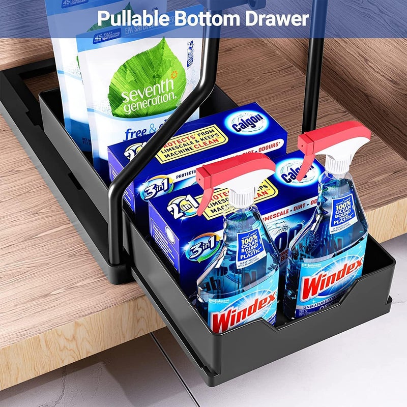 HI-FINE Organizer and Storage for Kitchen and Bathroom,2-Tier Pull Out Cabinet Organizers, Under Sink Storage Shelf Rack with Sliding Storage Drawer (Model RL Lower Layer Sliding) - Image 4