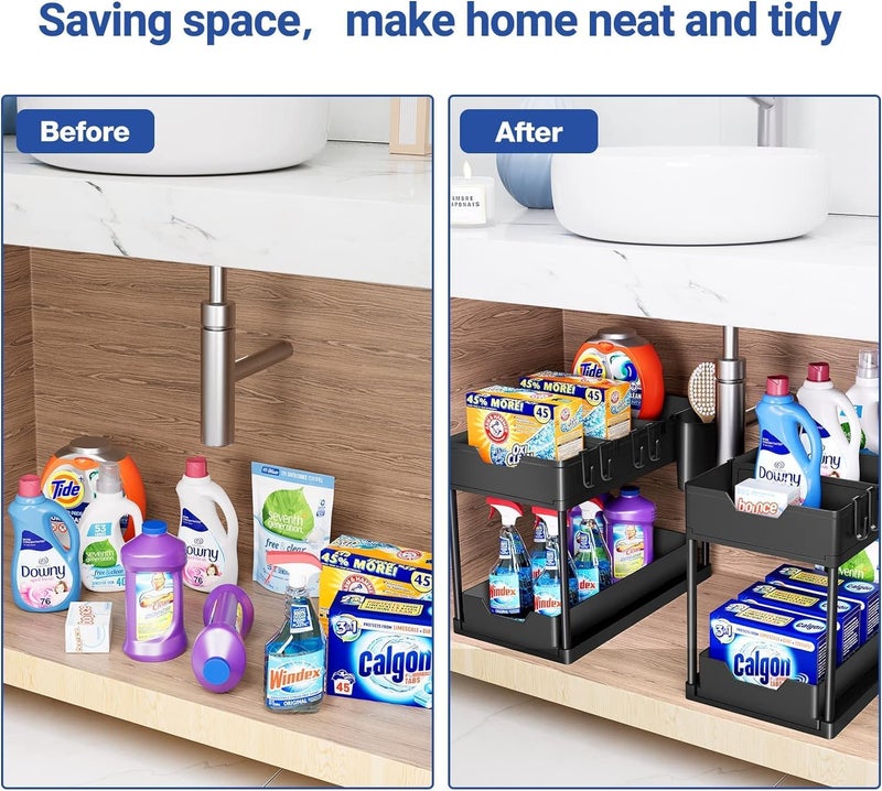 HI-FINE Organizer and Storage for Kitchen and Bathroom,2-Tier Pull Out Cabinet Organizers, Under Sink Storage Shelf Rack with Sliding Storage Drawer (Model RL Lower Layer Sliding) - Image 5
