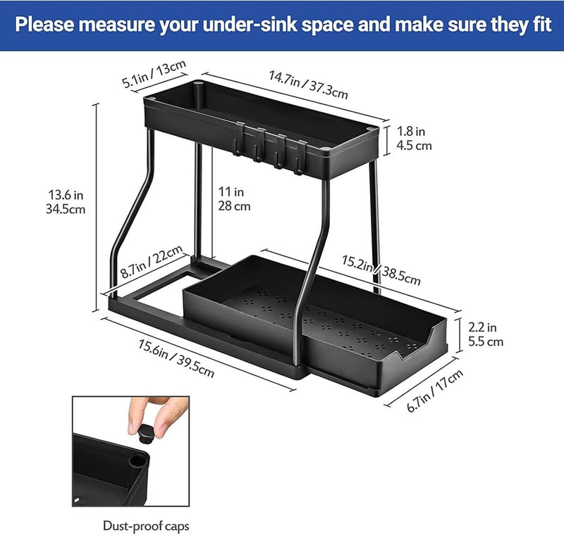 HI-FINE Organizer and Storage for Kitchen and Bathroom,2-Tier Pull Out Cabinet Organizers, Under Sink Storage Shelf Rack with Sliding Storage Drawer (Model RL Lower Layer Sliding) - Image 3