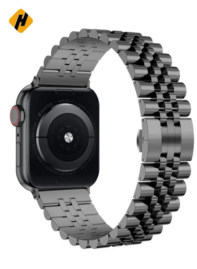 HuHa Compatible with Apple Watch Band 44mm 42mm 40mm 38mm Stainless Steel Heavy Band with Butterfly Folding Clasp Link Bracelet for iWatch Series 6/SE Series 5/4/3/2/1 Men Space Gray 44mm/42mm  - Image 1