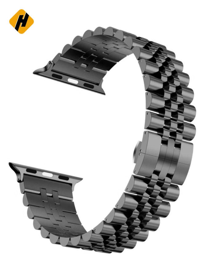HuHa Compatible with Apple Watch Band 44mm 42mm 40mm 38mm Stainless Steel Heavy Band with Butterfly Folding Clasp Link Bracelet for iWatch Series 6/SE Series 5/4/3/2/1 Men Space Gray 44mm/42mm  - Image 2