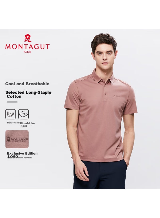 Montagut Men's Summer Short Sleeve Polo Shirt High-end Solid Color Mercerized Cotton Breathable Cool Feeling Pink 3XL - Image 1