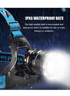 SMILING SHARK Super Bright LED Rechargeable Headlamp, Zoomable Head lamp with Induction Switch and 5 Lighting Modes, IP6 Outdoors Flashlight Spotlight (Blue)  - Image 2