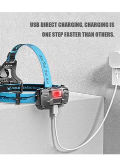 SMILING SHARK Super Bright LED Rechargeable Headlamp, Zoomable Head lamp with Induction Switch and 5 Lighting Modes, IP6 Outdoors Flashlight Spotlight (Blue)  - Image 5