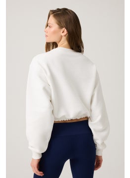 Los Ojos Ecru Wide Waist Drawstring Crop Sweatshirt Cropped Pullover  - Image 3