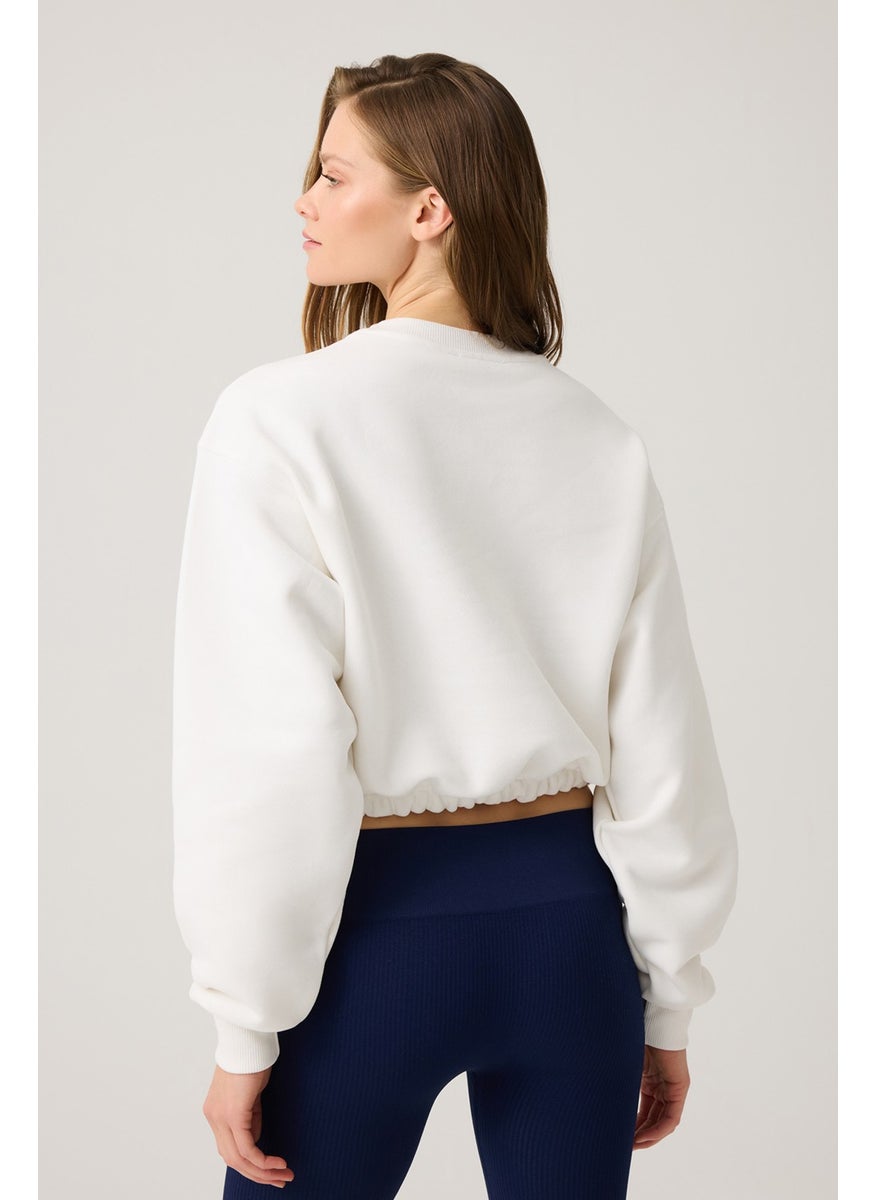 Los Ojos - Ecru Wide Waist Drawstring Crop Sweatshirt Cropped Pullover - Image 1