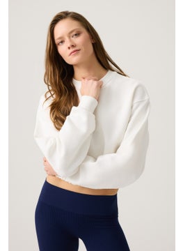 Los Ojos Ecru Wide Waist Drawstring Crop Sweatshirt Cropped Pullover  - Image 4