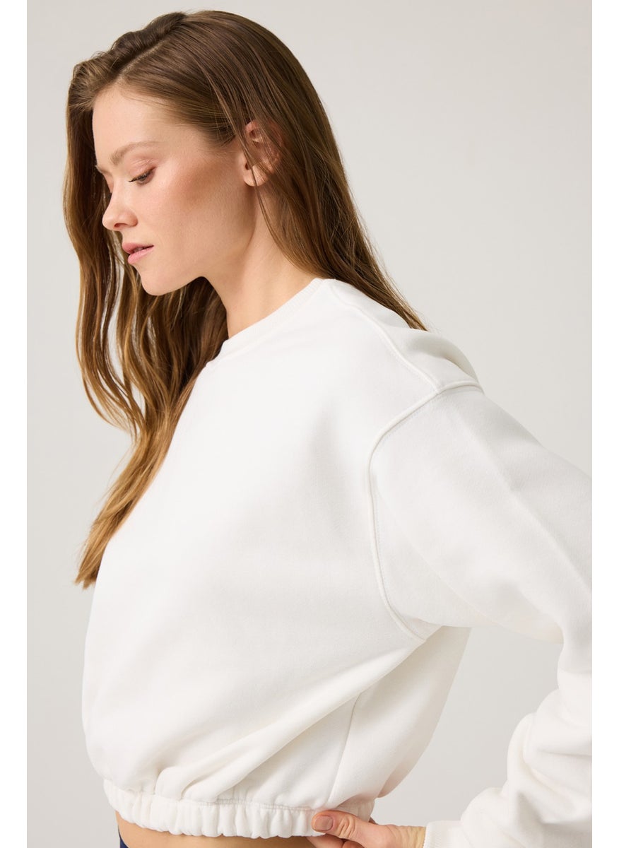 Los Ojos - Ecru Wide Waist Drawstring Crop Sweatshirt Cropped Pullover - Image 1