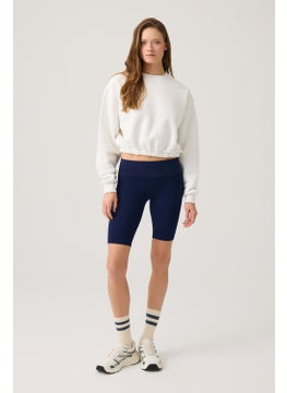 Los Ojos Ecru Wide Waist Drawstring Crop Sweatshirt Cropped Pullover  - Image 5