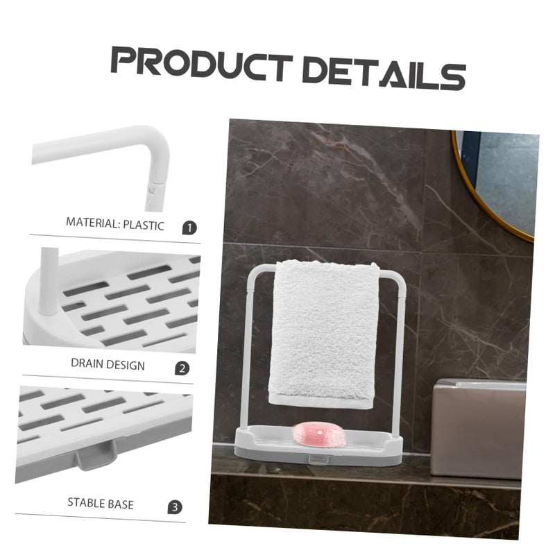 Removable Plastic Soap Rack Kitchen Countertop Organizer Grey Lightweight Stable Base for Towels Sponge - Image 4