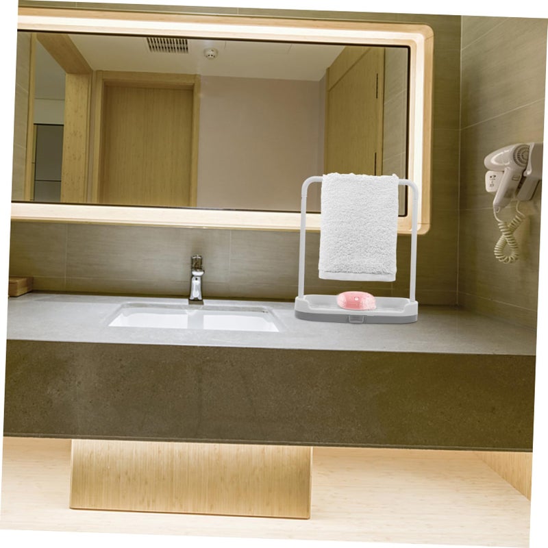 Removable Plastic Soap Rack Kitchen Countertop Organizer Grey Lightweight Stable Base for Towels Sponge - Image 5