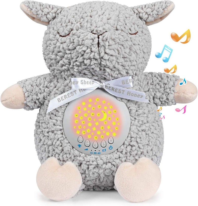 BEREST Baby Sleep Soother with Projector Night Light & Auto-Off Timer, Musical Sheep Plush Toy with White Noise, Heartbeat, Shushing, Lullabies for Newborns, Infants Shower Gift - Image 1
