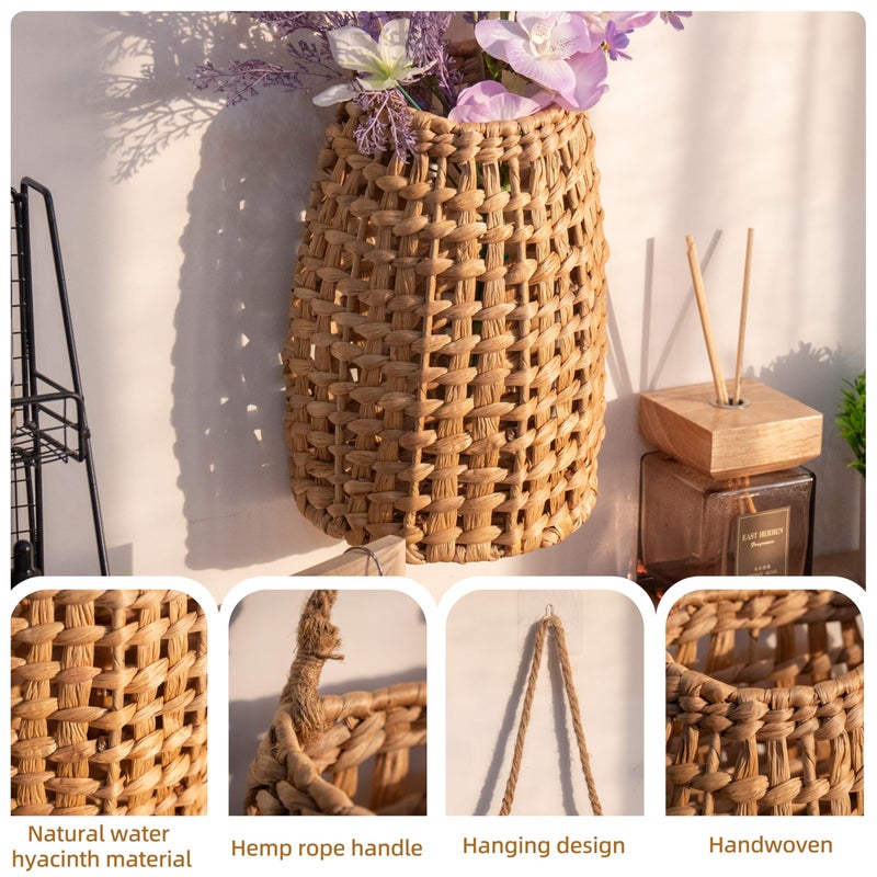 SHCMSADO Woven Water Hyacinth Hanging Basket Door Hanging Basket Wall for Home Garden Farmhouse (Water Hyacinth) - Image 3
