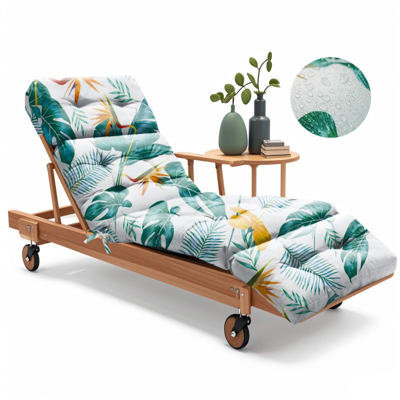 Uthem Outdoor Chaise Lounge Chair Cushion 75.1 x 22.8 x 4.7 Inches 100% Waterproof Replacement Cotton Patio Pool Lounge Chair Cushion for Outdoor Furniture with Ties, Yellow-Green Leaf - Image 1