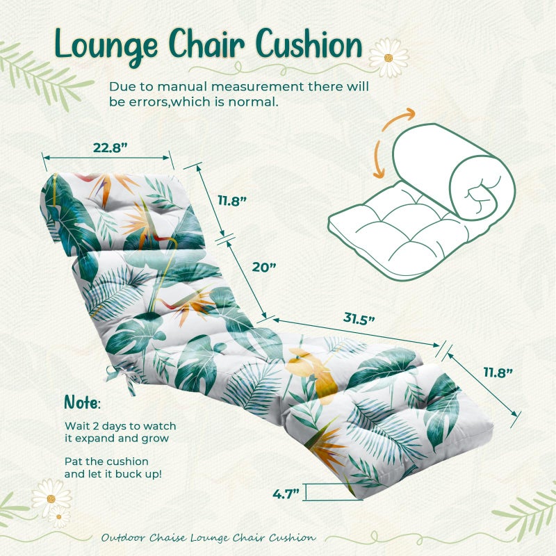 Uthem Outdoor Chaise Lounge Chair Cushion 75.1 x 22.8 x 4.7 Inches 100% Waterproof Replacement Cotton Patio Pool Lounge Chair Cushion for Outdoor Furniture with Ties, Yellow-Green Leaf - Image 2