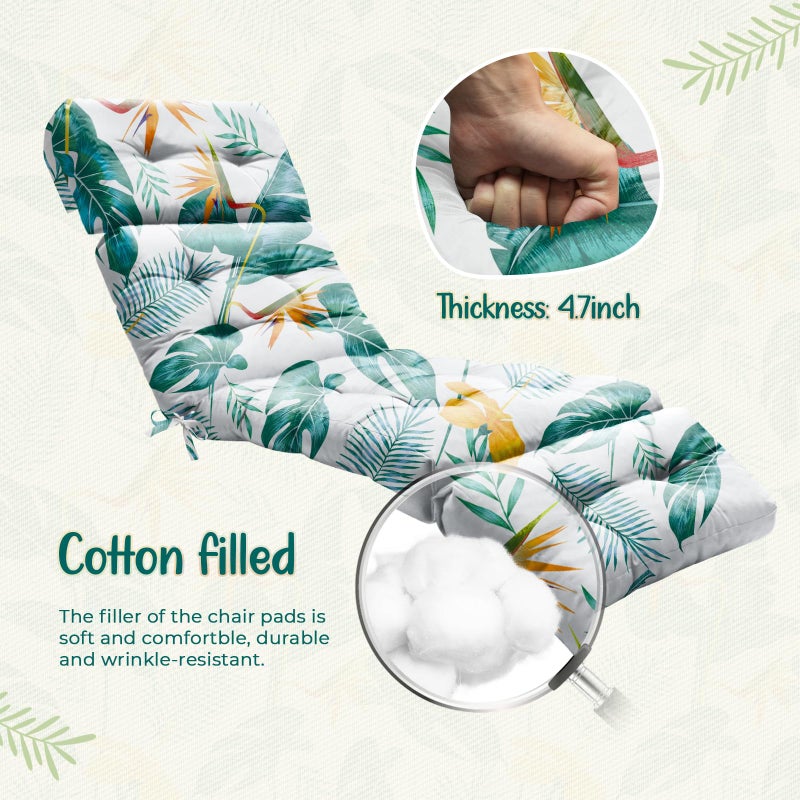 Uthem Outdoor Chaise Lounge Chair Cushion 75.1 x 22.8 x 4.7 Inches 100% Waterproof Replacement Cotton Patio Pool Lounge Chair Cushion for Outdoor Furniture with Ties, Yellow-Green Leaf - Image 5