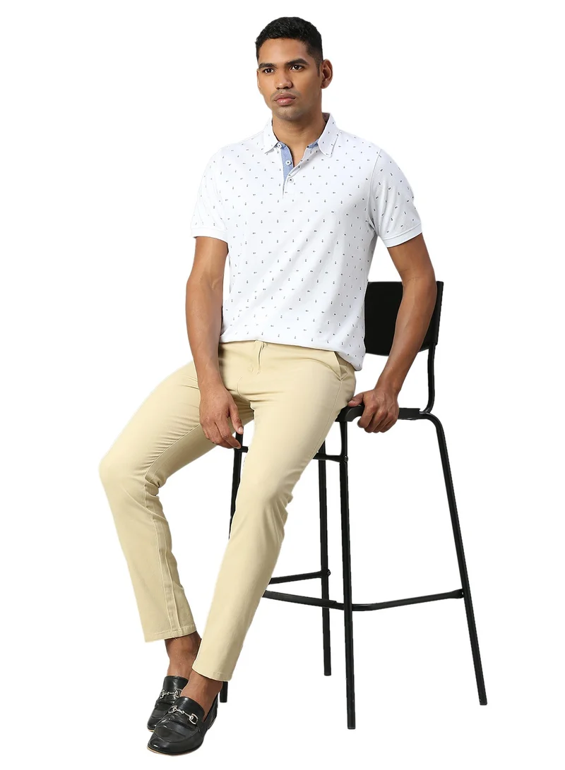دينيس لينغو Men's Tapered Fit Light Khaki Cotton Chinos - Mid-Rise, Full Length, Button & Zip Closure,