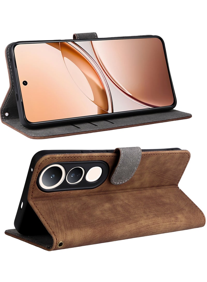 For Vivo V50 Lite Flip Cover with Detachable lanyard, PU Leather Full Body Protection Shockproof Flip Mobile Phone Case, RFID Anti-theft Brush Folio Wallet Case - Image 2