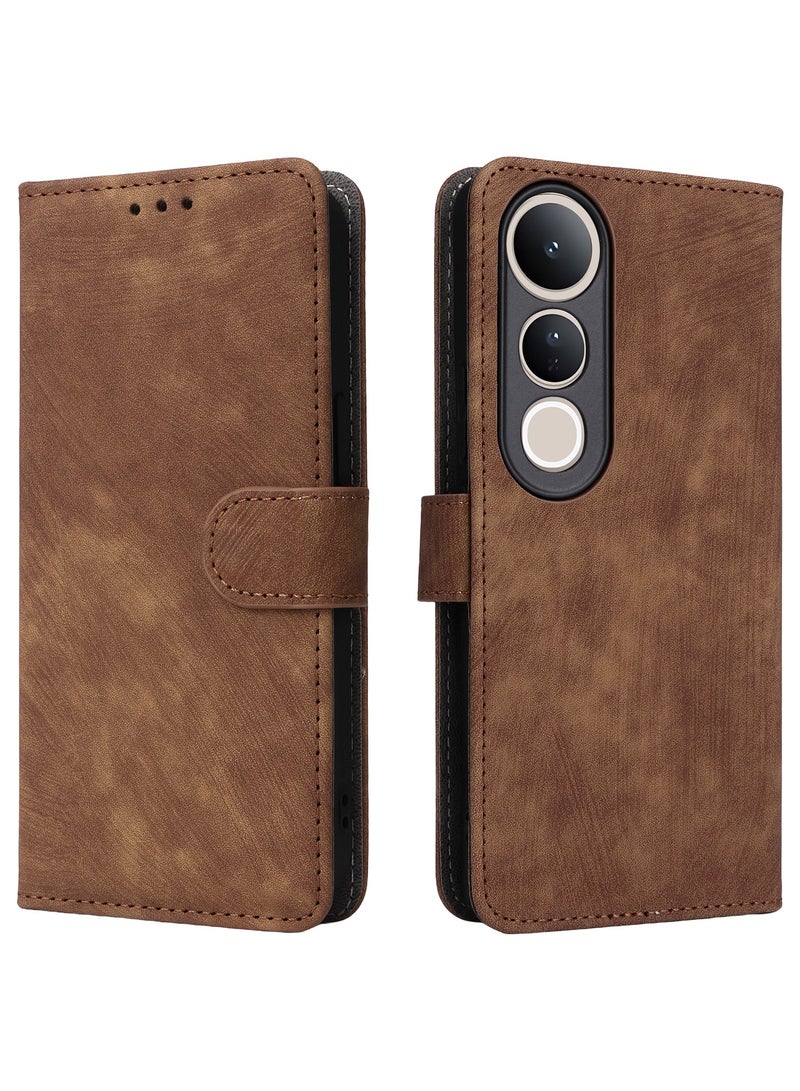 For Vivo V50 Lite Flip Cover with Detachable lanyard, PU Leather Full Body Protection Shockproof Flip Mobile Phone Case, RFID Anti-theft Brush Folio Wallet Case - Image 3