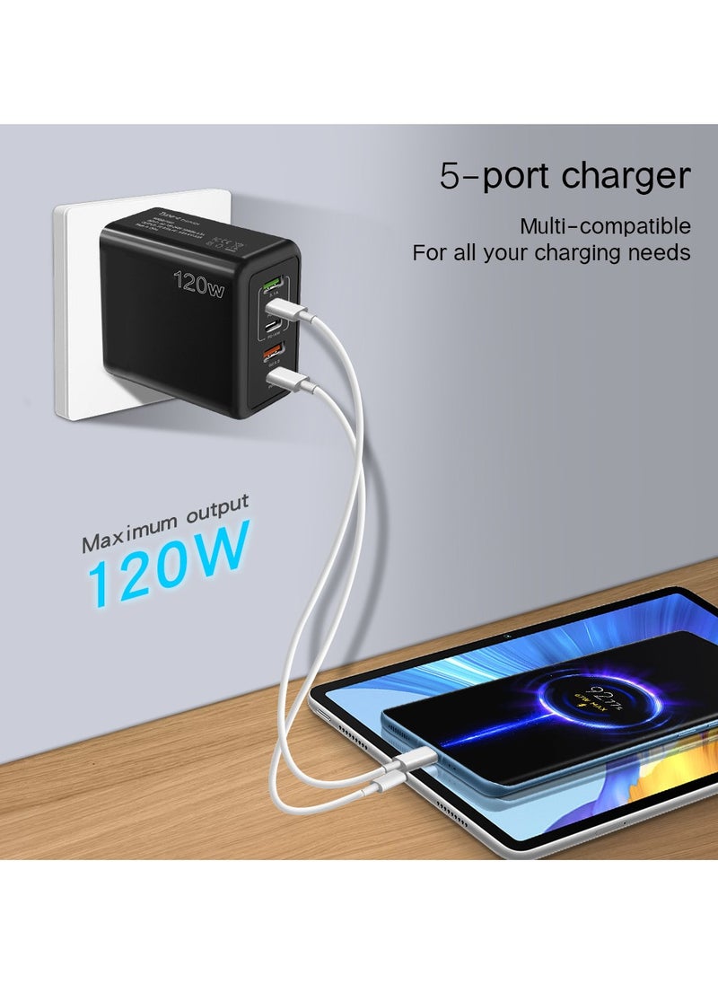 20W Multifunctional 5-Port Type-C Charger - Wall USB C PD Charger with Quick Charge 3.0 Charging Station Compatible with iPhone Pixel Samsung Huawei iPad Tablets and more 3PD+2USB
