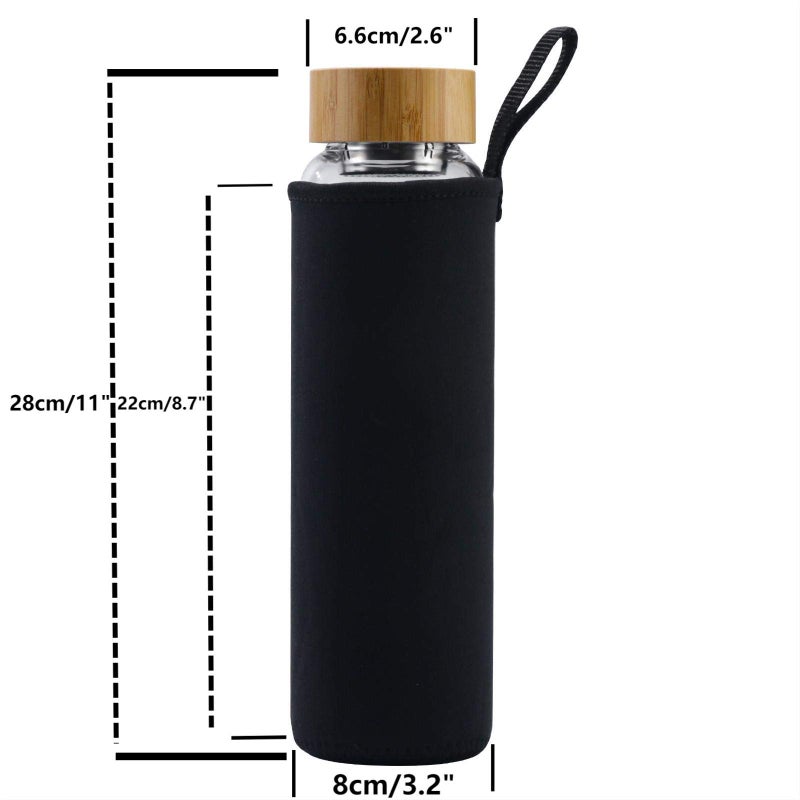 sunkey Glass Water Bottle 32 oz Wide Mouth with Sleeve Bamboo Lid Motivational Water Bottle With Time Marker Reusable Safe for Hot Cold Drinks Bpa Free (Black) - Image 2