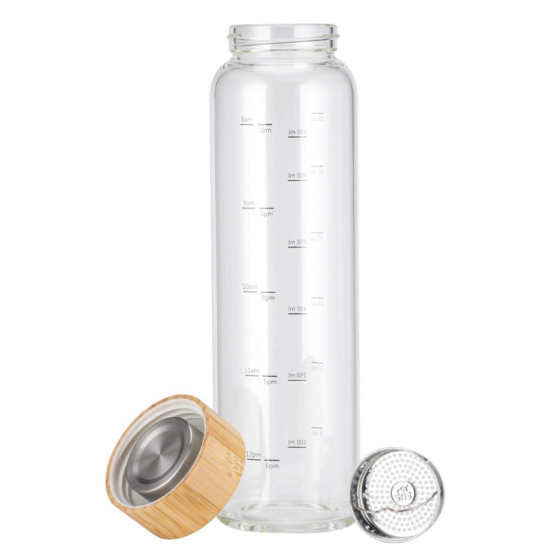 sunkey Glass Water Bottle 32 oz Wide Mouth with Sleeve Bamboo Lid Motivational Water Bottle With Time Marker Reusable Safe for Hot Cold Drinks Bpa Free (Black) - Image 4