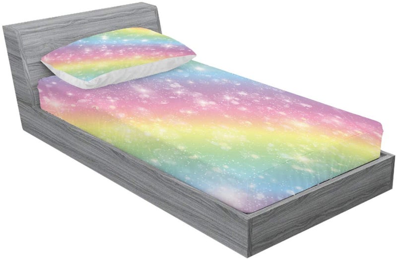 URLINENS URLINENS Rainbow Fitted Sheet and Pillowcase Set Twin Size Tie Dye Pastel Glitter Bed Sheet for Kids Girls Teens Soft Microfiber Fun Girly Rainbow Bedding Decor 2 Piece Colorful Sheet Set