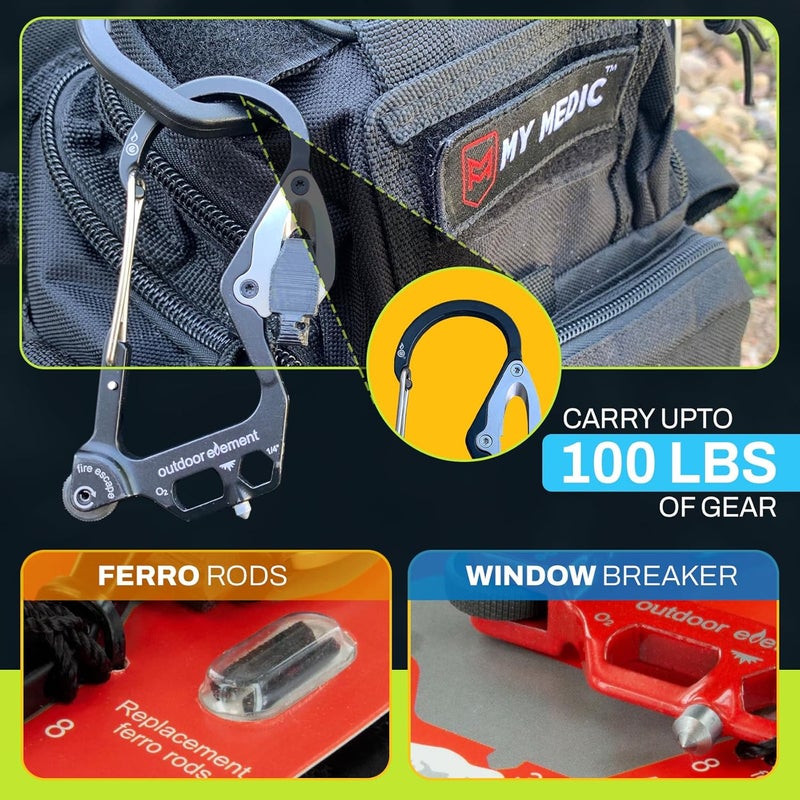 OUTDOOR ELEMENT أداة الهروب من الحريق، أداة الهروب الطارئة، قاطع حزام الأمان، كاسر النوافذ، أداة متعددة، مشعل، كارابيني، وأكثر من ذلك بكثير - Image 4