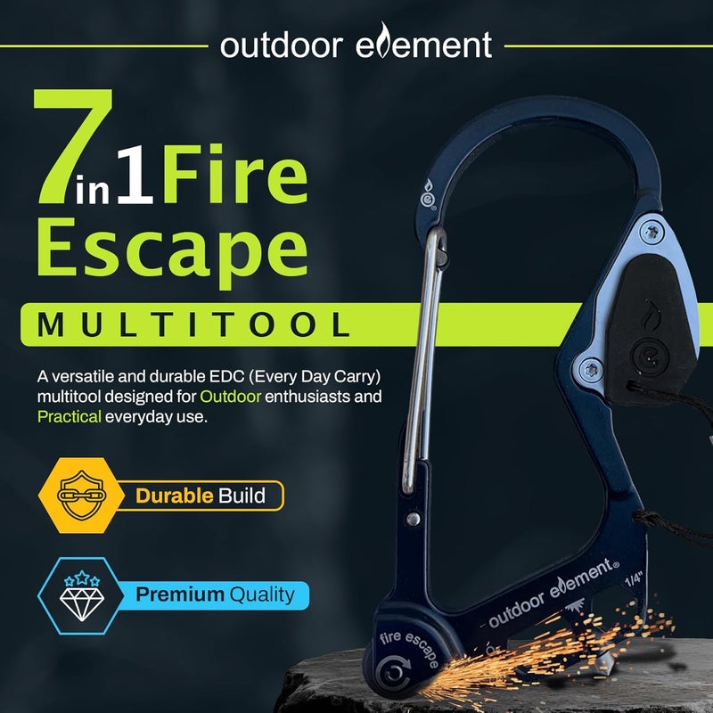 OUTDOOR ELEMENT أداة الهروب من الحريق، أداة الهروب الطارئة، قاطع حزام الأمان، كاسر النوافذ، أداة متعددة، مشعل، كارابيني، وأكثر من ذلك بكثير - Image 2
