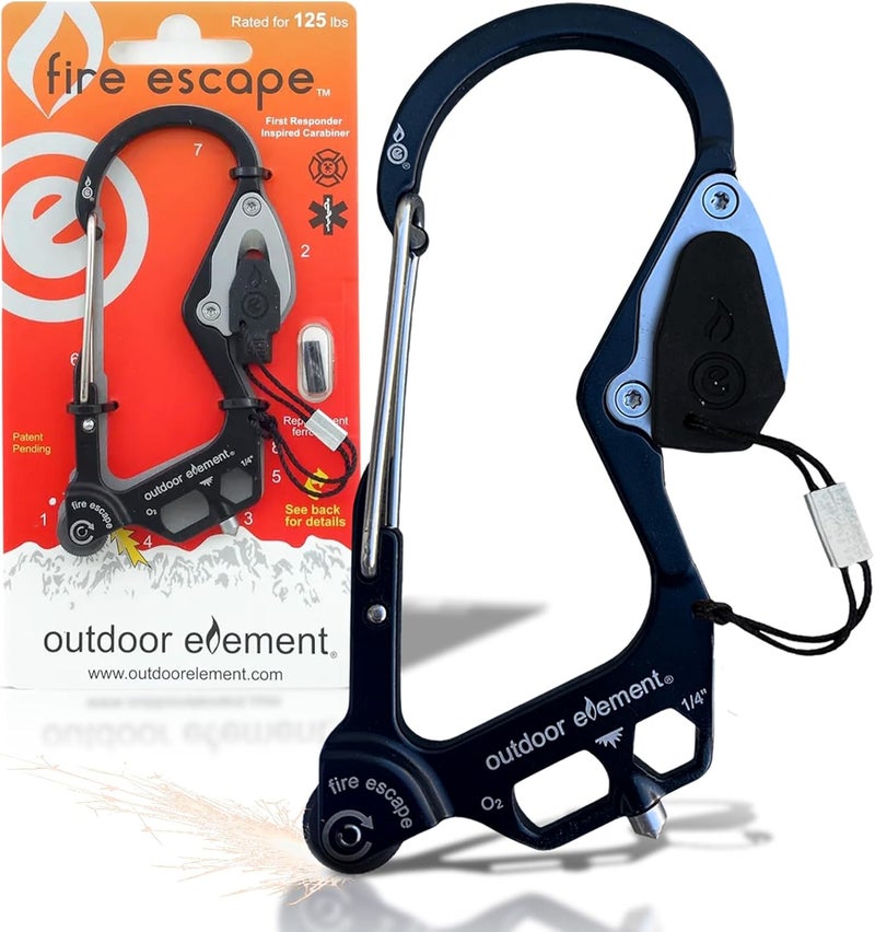 OUTDOOR ELEMENT أداة الهروب من الحريق، أداة الهروب الطارئة، قاطع حزام الأمان، كاسر النوافذ، أداة متعددة، مشعل، كارابيني، وأكثر من ذلك بكثير - Image 1