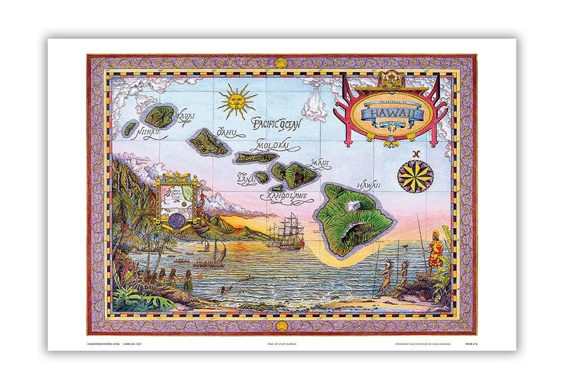 Pacifica Island Art Map of Old Hawaii - The Islands of Hawaii - Vintage Map by Steve Strickland - Master Art Print (Unframed) 12in x 18in - Image 1