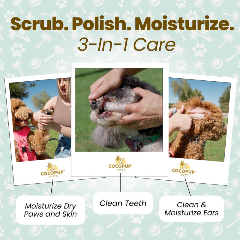 Cocopup Dog Teeth Cleaning Wipes Ear Nose Paws Fur Cleaner Pure Coconut Oil 1 Pack of 50 - Image 2