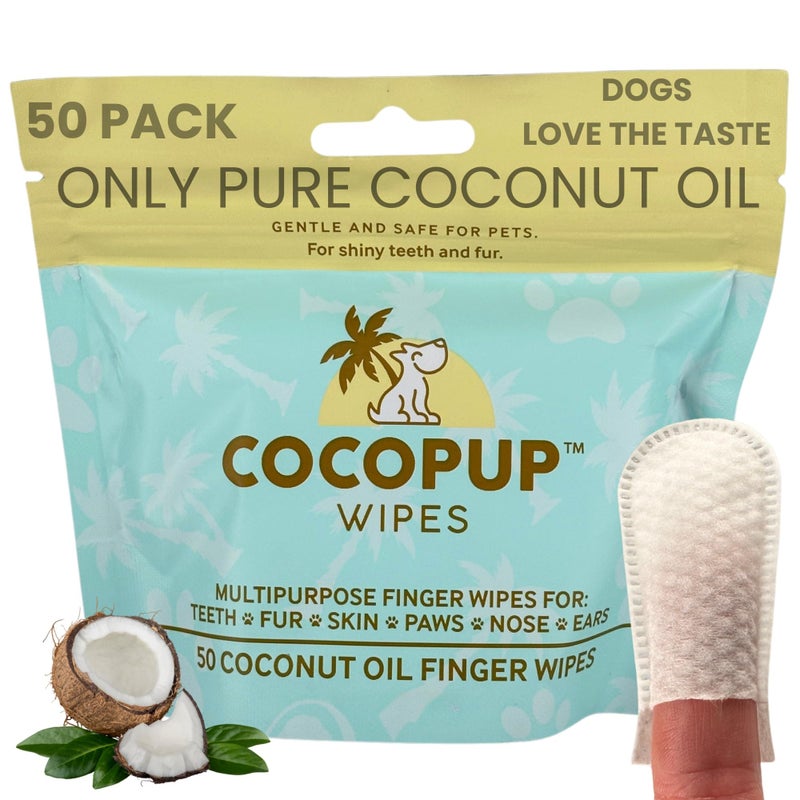 Cocopup Dog Teeth Cleaning Wipes Ear Nose Paws Fur Cleaner Pure Coconut Oil 1 Pack of 50 - Image 1