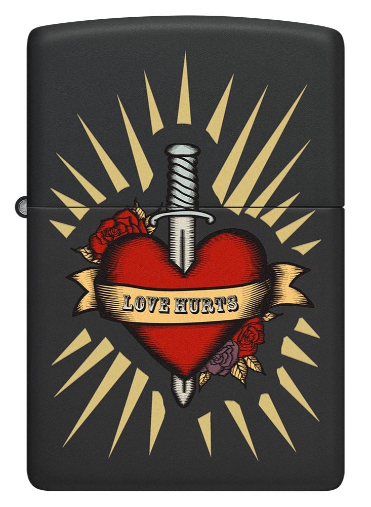 Zippo ولاعة مقاومة للرياح سوداء غير لامعة بتصميم وشم حب مؤلم Ci405325 218 - Image 2