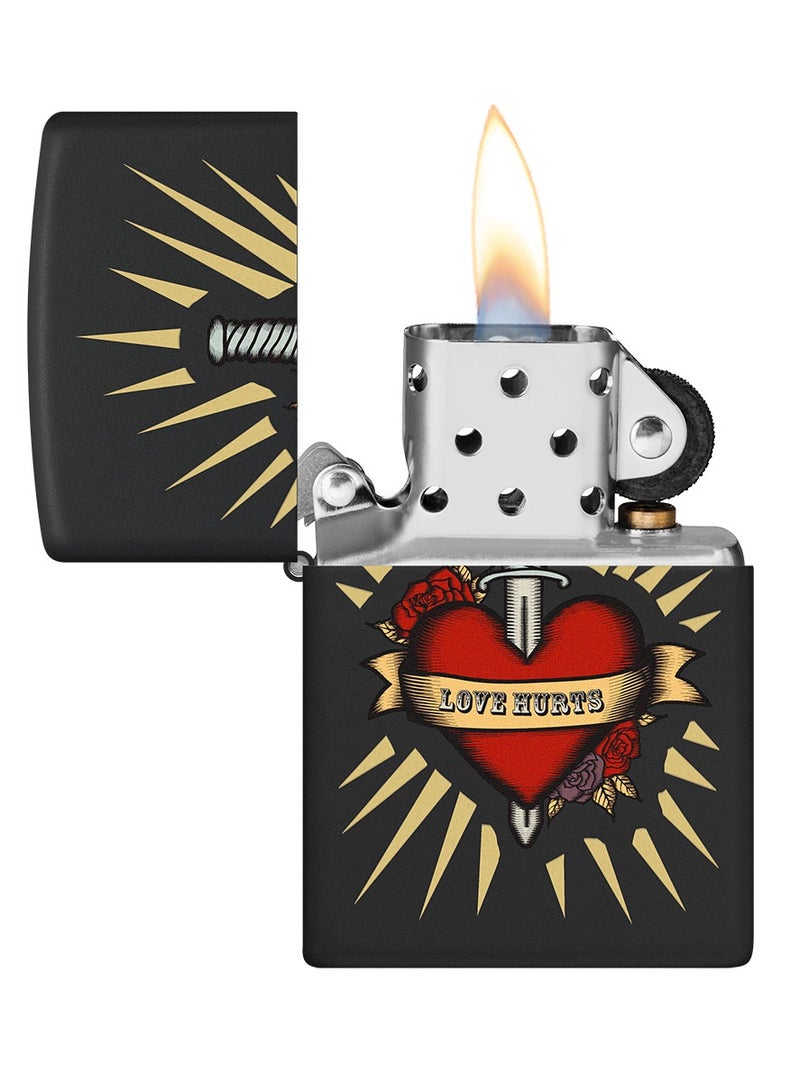 Zippo ولاعة مقاومة للرياح سوداء غير لامعة بتصميم وشم حب مؤلم Ci405325 218 - Image 3