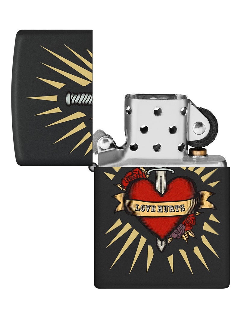Zippo ولاعة مقاومة للرياح سوداء غير لامعة بتصميم وشم حب مؤلم Ci405325 218 - Image 4
