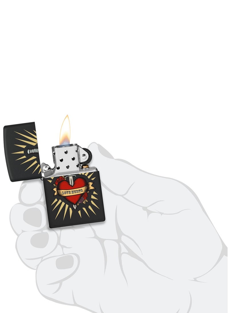 Zippo ولاعة مقاومة للرياح سوداء غير لامعة بتصميم وشم حب مؤلم Ci405325 218 - Image 5