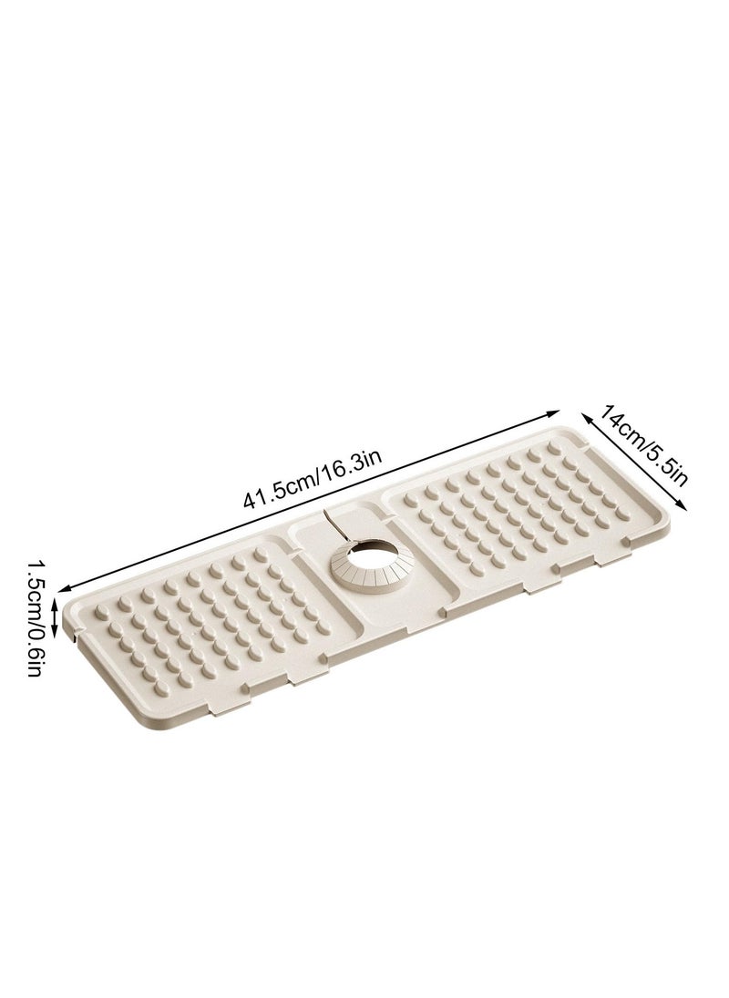 Excefore - Sink Faucet Mat Splash Guard, Silicone Sink Splash Guard, Faucet Mat for Kitchen Sink, Drying Mat for Kitchen Counter, Bathroom Sink, Anti-Slip with Fast Draining Groove, 16.3''x5.5'' (Grey and Beige) - Image 1