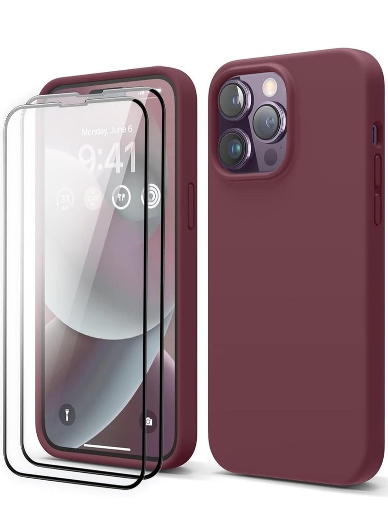 vesus [3-in-1] iPhone 15 Plus Case Bundle â€“ Red Premium Liquid Silicone Shockproof Cover with 9H Tempered Glass Screen Protector - Image 1