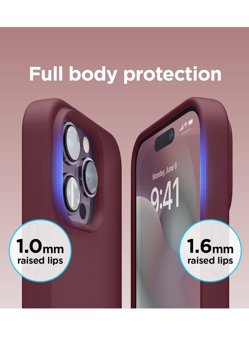 vesus [3-in-1] iPhone 15 Plus Case Bundle â€“ Red Premium Liquid Silicone Shockproof Cover with 9H Tempered Glass Screen Protector - Image 4