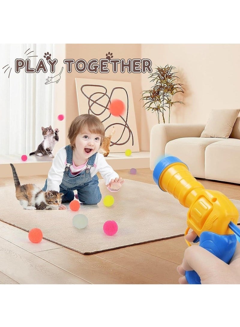 Cat toy Interaction for Indoor Cats, 50pcs Pom Pom With Launcher suit, Cat self-Gaming Kitten toy, Cute Cat Ball Toys toys, Plush Ball Color is Random - Image 4
