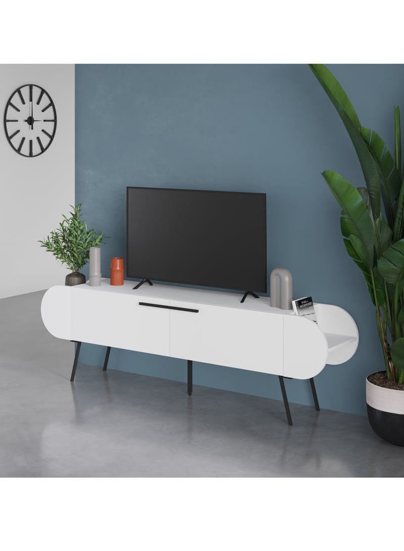 موراه خزانة تلفزيون كبسولة من موراه هوم، تتسع لأجهزة تلفزيون حتى ٦٥ بوصة، ببابين وطابقين، ووحدات تلفزيون لغرفة المعيشة | ١٩٥ × ٣٧٫٤ × ٥٧٫٥ سم | أبيض - Image 1